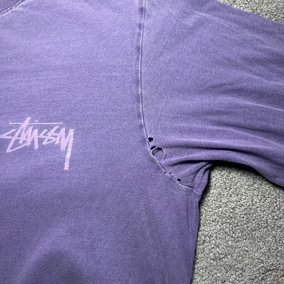 Stussy Medusa T-Shirt Men Medium Purple Long Sleeve Distressed Faded Streetwear - Picture 4 of 16